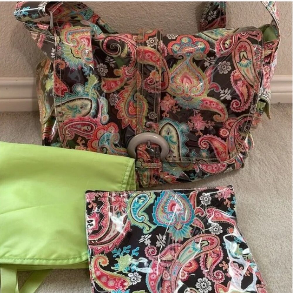 Kalencom New Orleans diaper messenger bag changing mat zipper pouch paisley